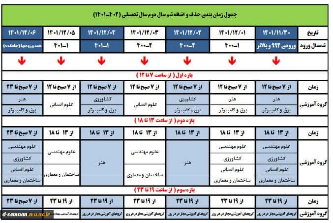 جدول زمانبندی حذف و اضافه 2