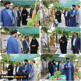 بازدید حجت‌الاسلام والمسلمین طهماسبی نماینده محترم نهاد نمایندگی مقام معظم رهبری، مهندس حیدریه معاونت دانشجویی و فرهنگی دانشگاه ملی مهارت استان سمنان از نمایشگاه قرآن بیان دانشکده ملی مهارت دختران سمنان