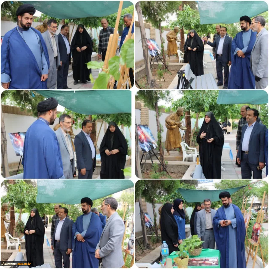 بازدید حجت‌الاسلام والمسلمین طهماسبی نماینده محترم نهاد نمایندگی مقام معظم رهبری، مهندس حیدریه معاونت دانشجویی و فرهنگی دانشگاه ملی مهارت استان سمنان از نمایشگاه قرآن بیان دانشکده ملی مهارت دختران سمنان  2